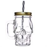 Glass Skull Drinking Jar with Metal Lid & Straw-350ML